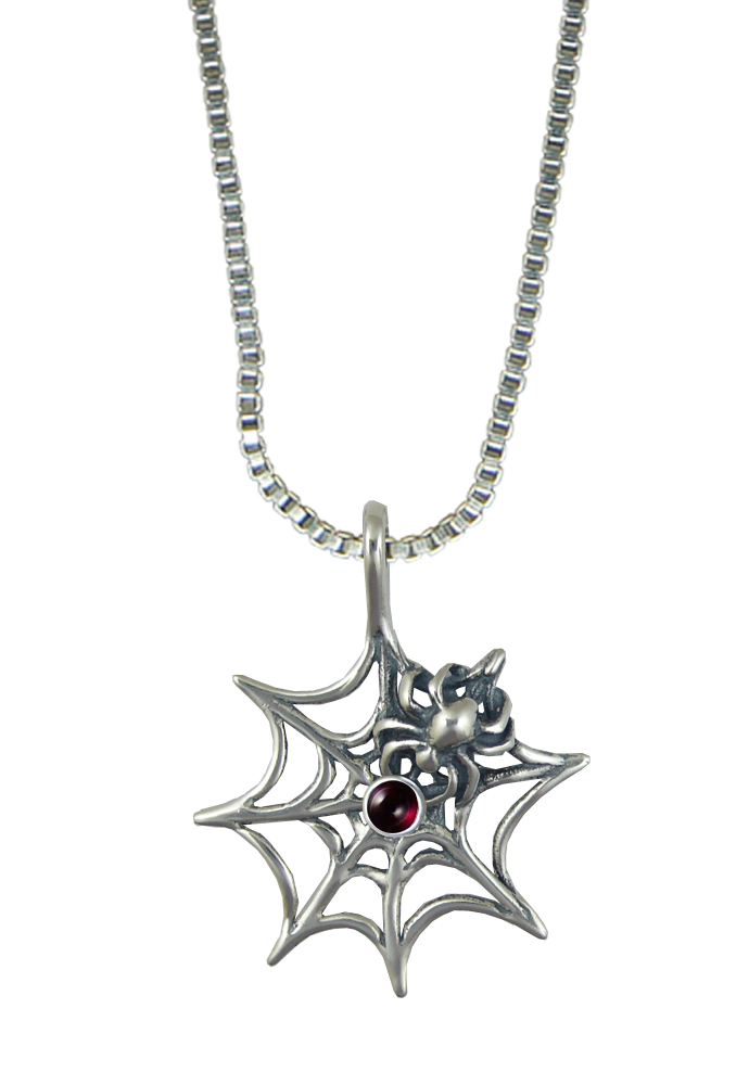 Sterling Silver Little Spider Weaving Pendant With Garnet